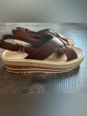 Prada Brown Leather Crossover Platform Sandals